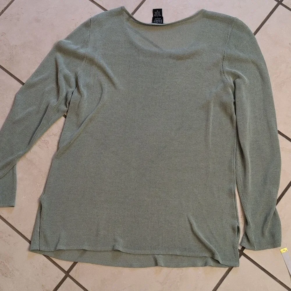 Eileen Fisher Italian Yarn Mesh Knit Top Seafoam Green Size M